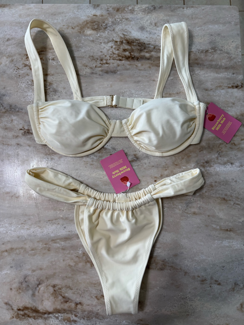 Strawberry Milk Mob Cream Two-Piece Bikini Set